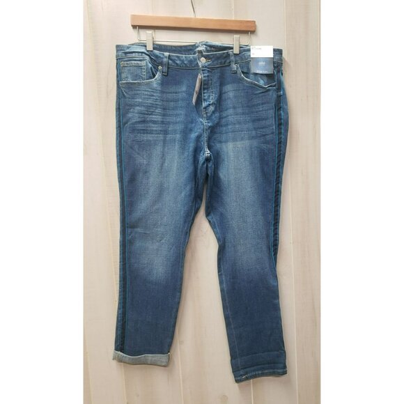 NY & Co Soho Jeans Slim Boyfriend Size 18 Stretch Denim Blue With Tuxedo Stripe - Picture 1 of 10